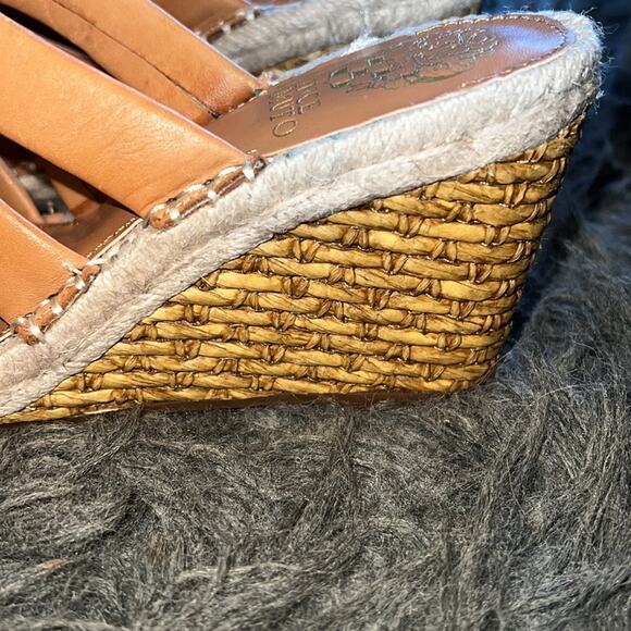 Women's new Vince Camuto leather, peep toe rattan, wedge heels, sandals, sz 6.5 - Picture 7 of 16